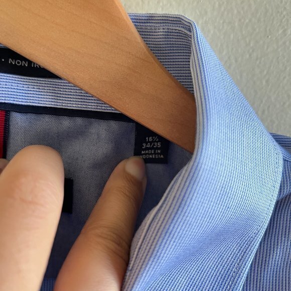 TOMMY HILFIGER SLIM FIT NON IRON STRIPED MENS DRESS SHIRT BUTTON DOWN 16.5 34 35 - Picture 3 of 6